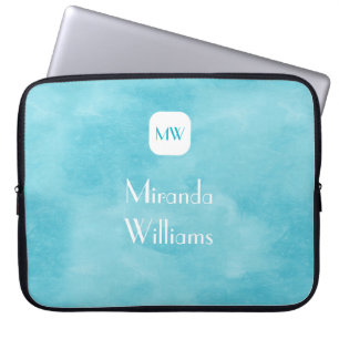 Capa Para Notebook Monograma Simples e Quic Turquoise com Nome
