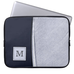 Capa Para Notebook Monograma sofisticado da pena do marinho e da