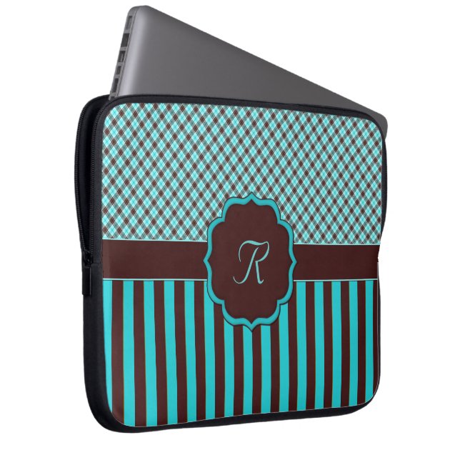 Capa Para Notebook Monograma Tartan Lt Teal-Choc Bolsa de laptop 15" (Frente Esquerda)