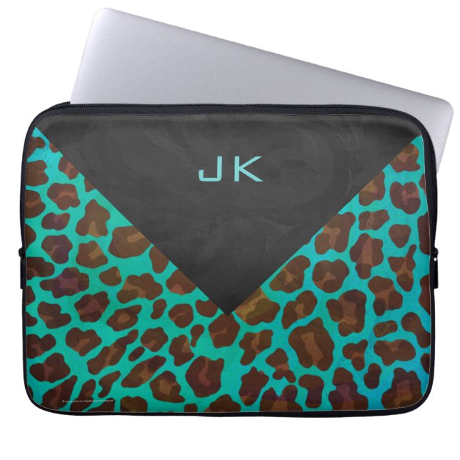 Capa Para Notebook Monograma Teal e Brown Leopardo (Frente)