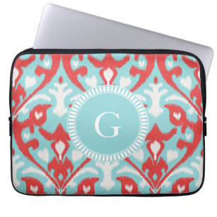 Capa Para Notebook Monograma tribal do padrão vermelho-turquesa mode
