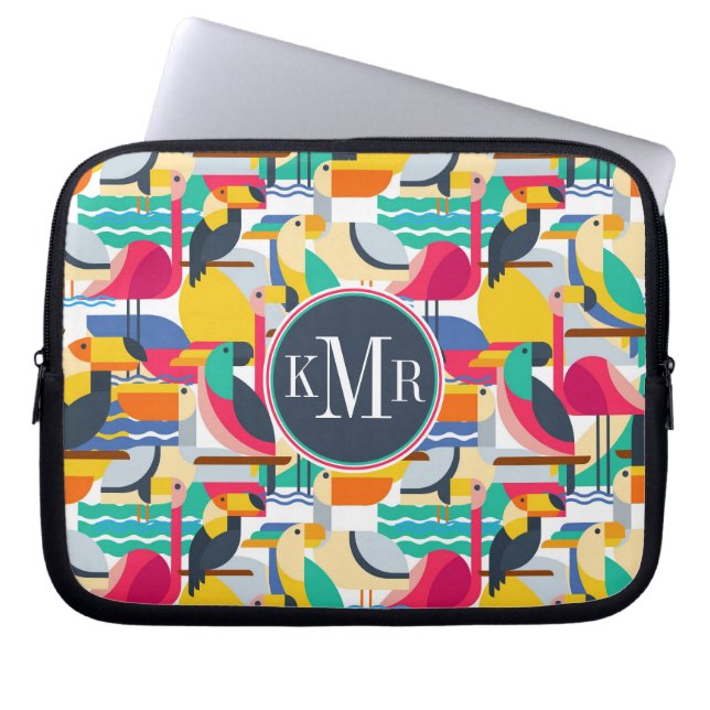 Capa Para Notebook Monograma tropical geométrico dos pássaros | (Frente)