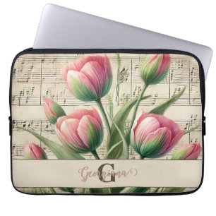 Capa Para Notebook Monograma - Tuliphas Rosa e Verde