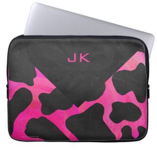 Capa Para Notebook Monograma Vaca Rosa e Preto Estampa