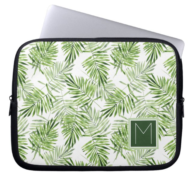 Capa Para Notebook Monograma verde das folhas de palmeira | (Frente)