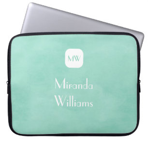 Capa Para Notebook Monograma Verde Simples e Chic Mint com Nome