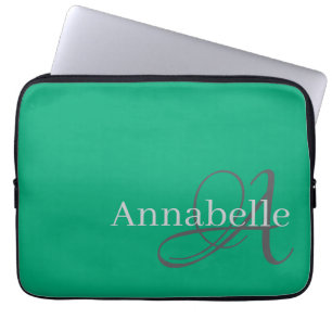 Capa Para Notebook Monograma verde simples e elegante e nome