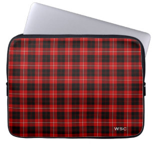 Capa Para Notebook Monograma vermelho da xadrez do Tartan de
