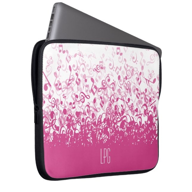 Capa Para Notebook Monogramas com notas musicais cor-de-rosa (Frente Esquerda)