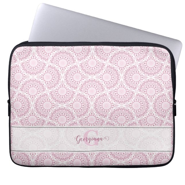 Capa Para Notebook Monogramas de Arte Rosa Deco Confetti Lace Mandala (Frente)