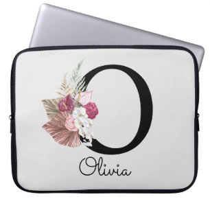 Capa Para Notebook Monogramas Rosa Boho Girly Floral Inicial O