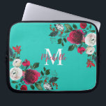 Capa Para Notebook Monogrammed floral do rosa da peônia da aguarela<br><div class="desc">Do rosa botânico da peônia da aguarela de Borgonha a bolsa de laptop feminino floral. Borgonha, marsala, rosas brancos da peônia da aguarela, design floral botânico do chich com folhas verdes escuro e bagas no fundo do aqua ou da turquesa. Caracterize um design escrito à mão elegante da tipografia com...</div>