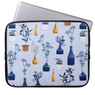 Capa Para Notebook Monotone das flores modernas e vaso, pote com bot