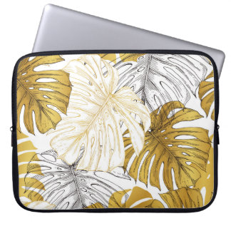 Capa Para Notebook Monstera Leaves: Ouro Branco