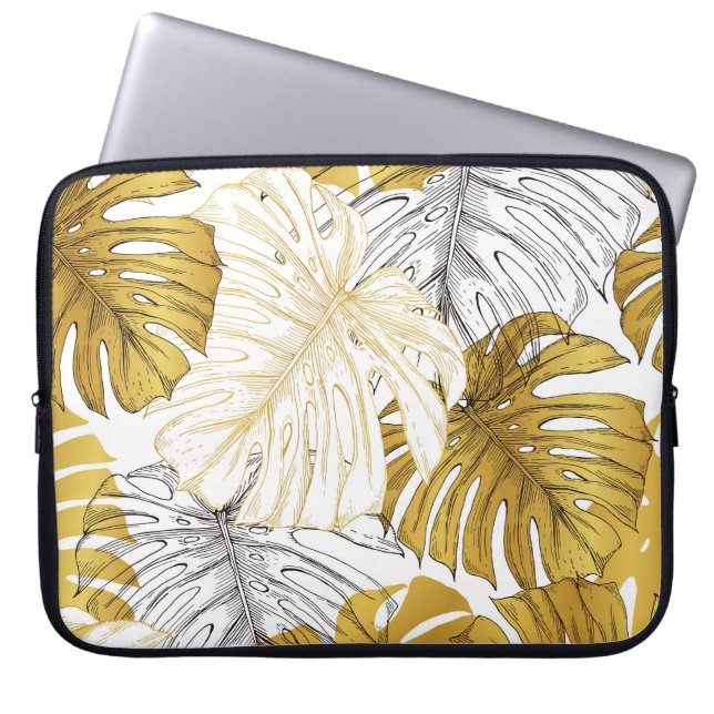 Capa Para Notebook Monstera Leaves: Ouro Branco (Frente)