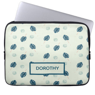 Capa Para Notebook Monstera tropical deixa monograma em azul