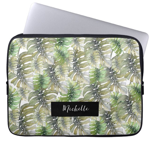 Capa Para Notebook Monstera Tropical Palm Pastel Monograma (Frente)