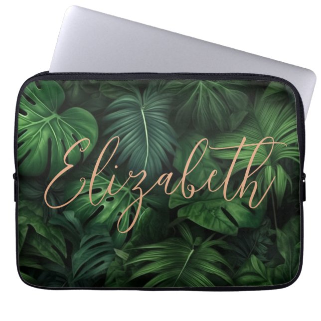 Capa Para Notebook Monstera Tropical Personalizado Nome em Letra Dour (Frente)