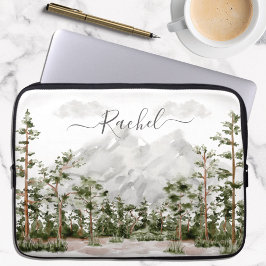 Capa Para Notebook Montanha e Floresta de Aquarela Monogramada