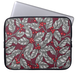 Capa Para Notebook Morango Holly, folhas de cinza em vermelho escuro