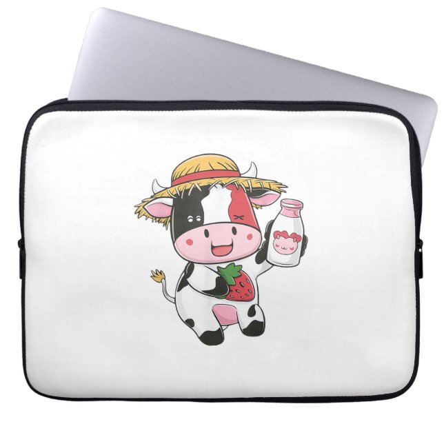 Capa Para Notebook Morango Vaca Kawaii Anime Morango Leite _7 (Frente)