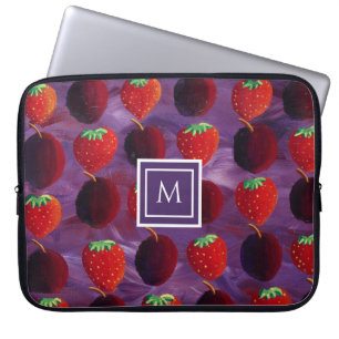Capa Para Notebook Morangos com iniciais monogramadas elegantes