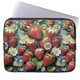 Capa Para Notebook Morangos Frescos Colhidos e Flores Brancas