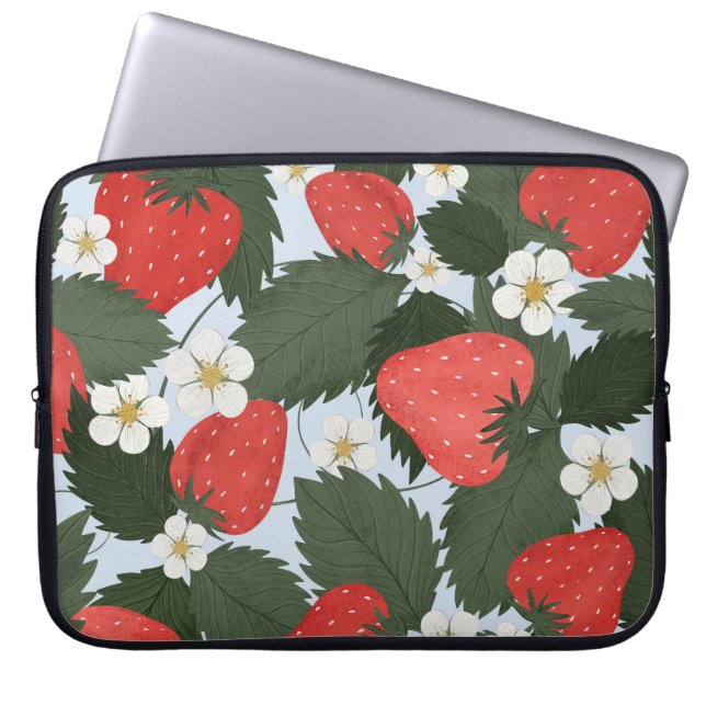Capa Para Notebook Morangos: padrão de fruta de verão design. (Frente)