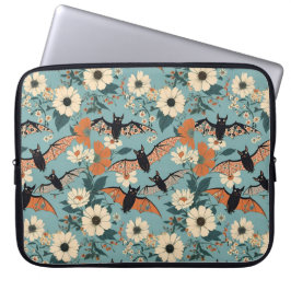 Capa Para Notebook Morcegos e Flores de Patchwork Floral de Halloween