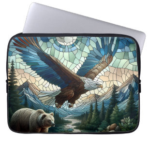 Capa Para Notebook Mosaic Bear and Eagle in the Mountains Ai Art