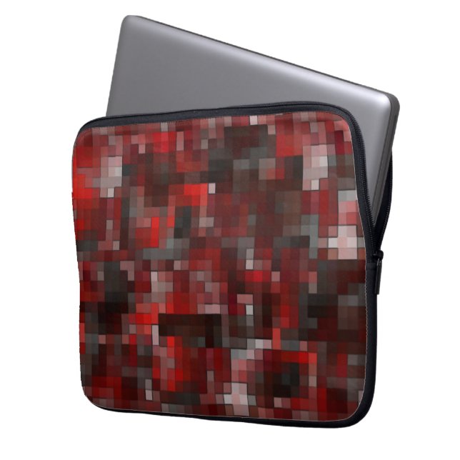 Capa Para Notebook Mosaico digital de quadrados em tons vermelhos e c (Frente Esquerda)