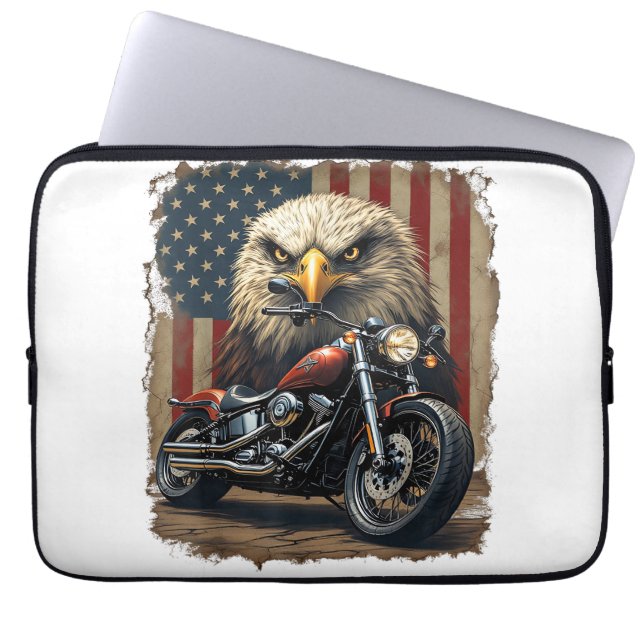 Capa Para Notebook Motocicleta Bandeira EUA Retro Chopper Motociclist (Frente)