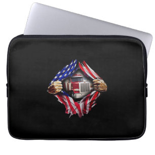 Capa Para Notebook Motorista de caminhoneiro americano Flag Truck