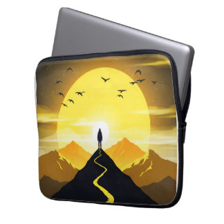 Capa Para Notebook Mountain Peak Silhouette with a winding. Pedestal