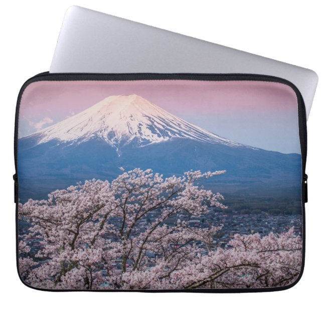 Capa Para Notebook Mt Fuji e flores de cerejeira (Frente)