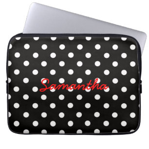 Capa Para Notebook Muito Fofo Monograma de Padrão de Bolinhas Preto e