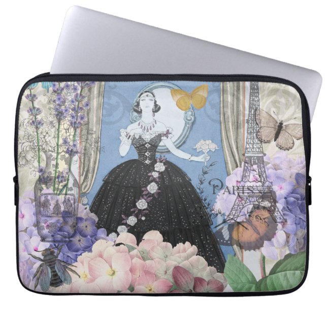 Capa Para Notebook Mulher Azul Elegante Vestido Floral Chique (Frente)