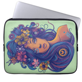 Capa Para Notebook Mulher Boho Fantasy com Cabelo Floral