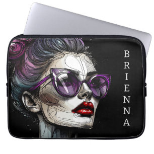Capa Para Notebook Mulher Bonita de Óculos de Sol e Lábios Roxos