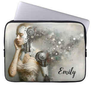 Capa Para Notebook Mulher Ciborgue Feminina Arte de IA