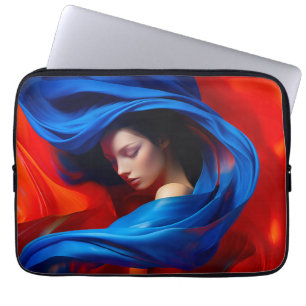 Capa Para Notebook Mulher com Véu Azul Cobalto em Laranja