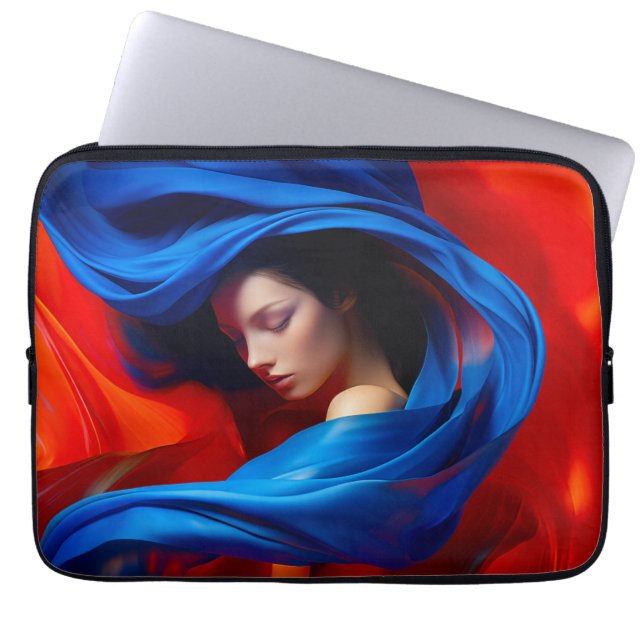 Capa Para Notebook Mulher com Véu Azul Cobalto em Laranja (Frente)