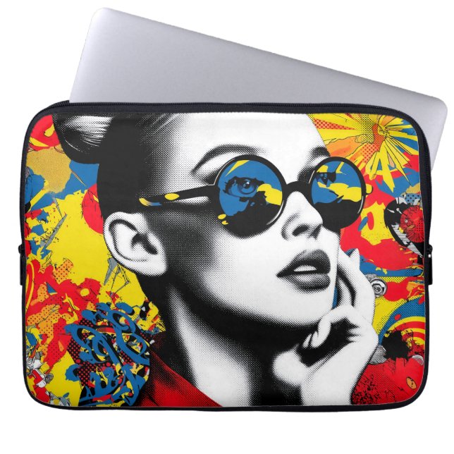 Capa Para Notebook Mulher de arte pop com óculos de sol (Frente)