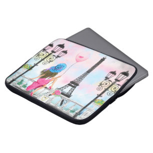 Capa Para Notebook Mulher e Balão Rosa na Bolsa de laptop de Paris
