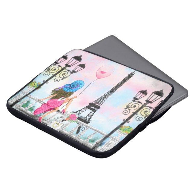 Capa Para Notebook Mulher e Balão Rosa na Bolsa de laptop de Paris (Frente Topo)