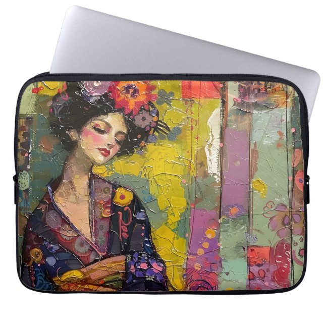 Capa Para Notebook Mulher Feliz de Kimono (Frente)
