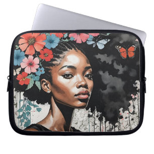 Capa Para Notebook Mulher Negra com Flores no Cabelo