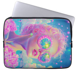 Capa Para Notebook Mulher Neon Glamorosa com Óculos Espumantes