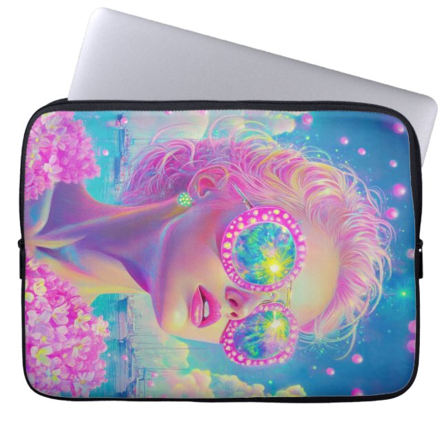 Capa Para Notebook Mulher Neon Glamorosa com Óculos Espumantes (Frente)