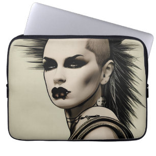 Capa Para Notebook Mulher Punk Rocker Distópica com Mohawk e Piercing